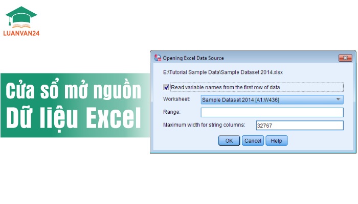 Cửa sổ mở nguồn dữ liệu Excel